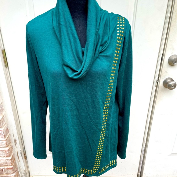 By Design Sweaters - By Design, Green, Cowl Neck, 3/4 Sleeve, Sweater, Size Large